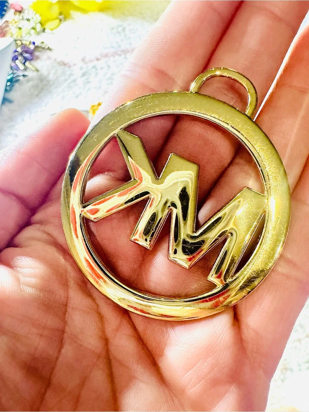 Michael Kors Gold MK Circle Logo Charm Keyring